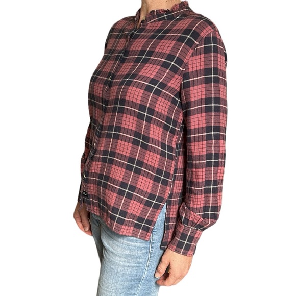 Rails Andie Button Down Shirt In Rose Indigo‎ Plaid Ruffle Collar Casual XS - Picture 7 of 17